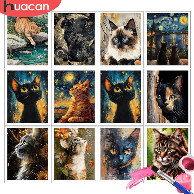 HUACAN Malen nach Zahlen Katze, Bastelset, Leinwand, für Erwachsene - Bild 1