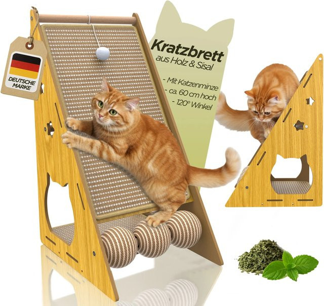 Petsation Modernes Katzen-Kratzbrett aus Holz und Sisal in Beige - Bild 1