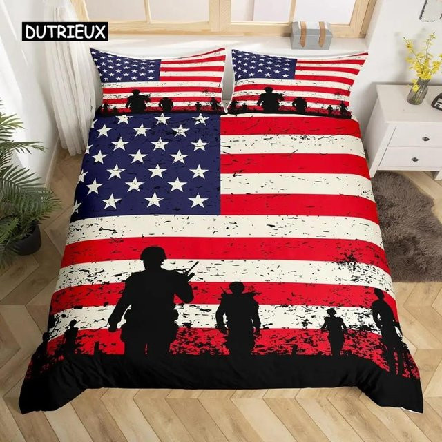 Bettwäsche-Set Jessica Chen mit amerikanischer Flagge und Feuerwehrauto, Multicolor, Einzelbett-Bettwäsche bestehend aus 1 Bettbezug und 1 Kissenbezug, B/H: 135 x 200 cm - Bild 1