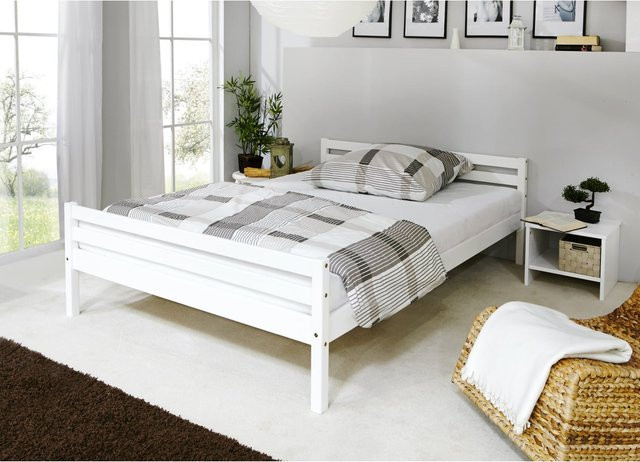 TiCAA Bett Nadine Einzelbett Doppelbett aus Kiefer in Braun, B/T/H: 140 x 200 x 160 cm - Bild 1