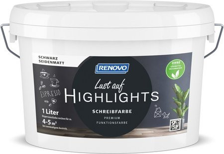 RENOVO Schreibfarbe für Kreidetafeln, schwarz, seidenmatt, 1 l - Bild 1