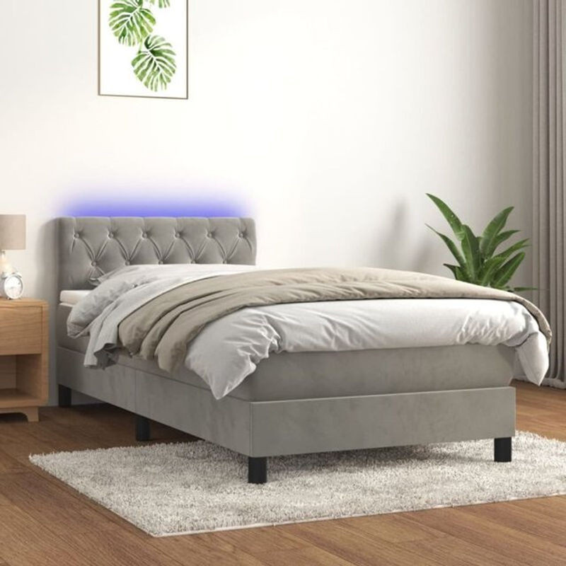 Vidaxl Boxspringbett mit Matratze aus Samt in Hellgrau, B/T/H: 80 x 200 x 88 cm - Bild 1