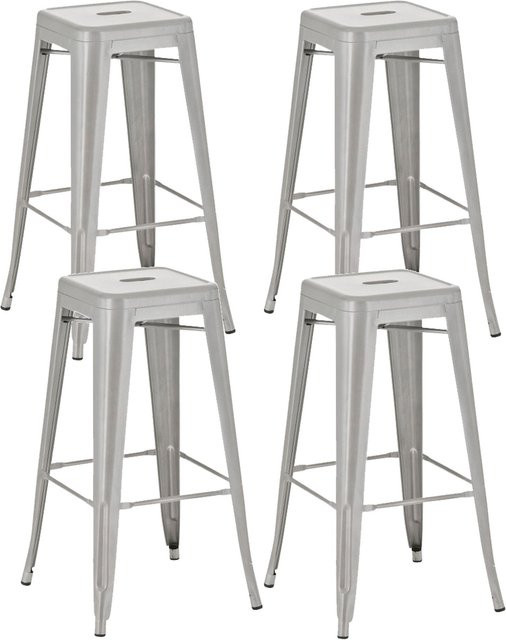 TPFLiving 4er Set Barhocker Joy aus Metall in Silber, stapelbar im Industrial Design, Höhe: 77 cm, Breite: 43 cm, Tiefe: 43 cm - Bild 1