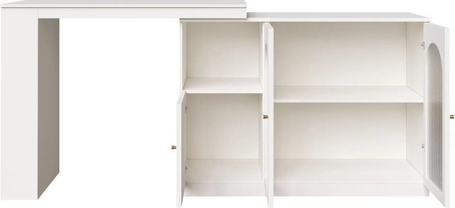 okwish Bartisch mit Glastüren und Aufbewahrung in Weiß, B/T/H: 120 x 40 x 97 cm - Bild 1