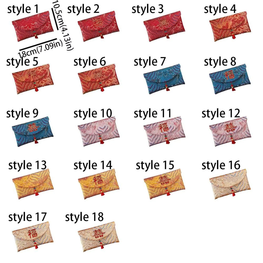 Traditioneller roter Umschlag aus Textil mit Stickerei und Quaste für Neujahr oder Hochzeiten - Bild 2
