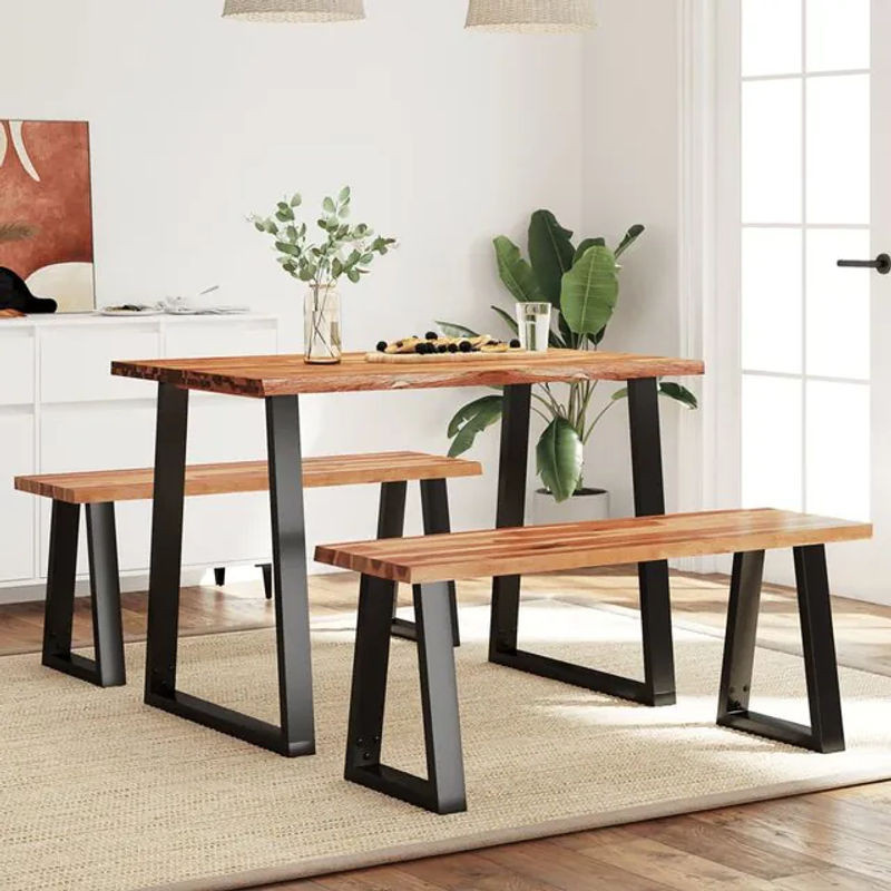 Vidaxl Essgruppe aus Akazie Massivholz und Stahl im Industrial Design, Braun - Bild 1