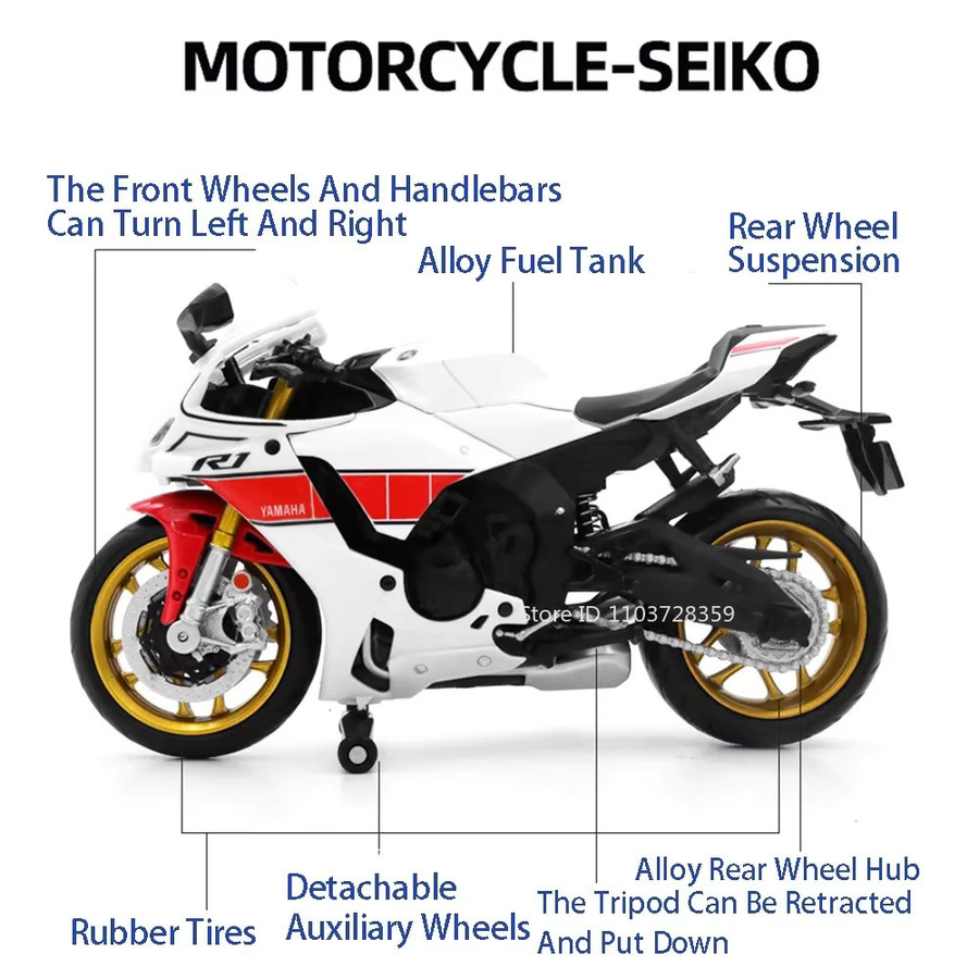 MAKEDA YZF-R1M NIJIA ZX6R Modell Motorrad, Maßstab 1:12, Metall, Grün - Bild 3