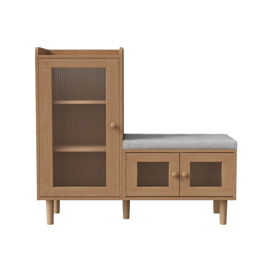 PXloue Schuhschrank mit Sitzbank und Glastüren in Holzoptik, B/T/H: 100 x 35 x 90 cm - Bild 2