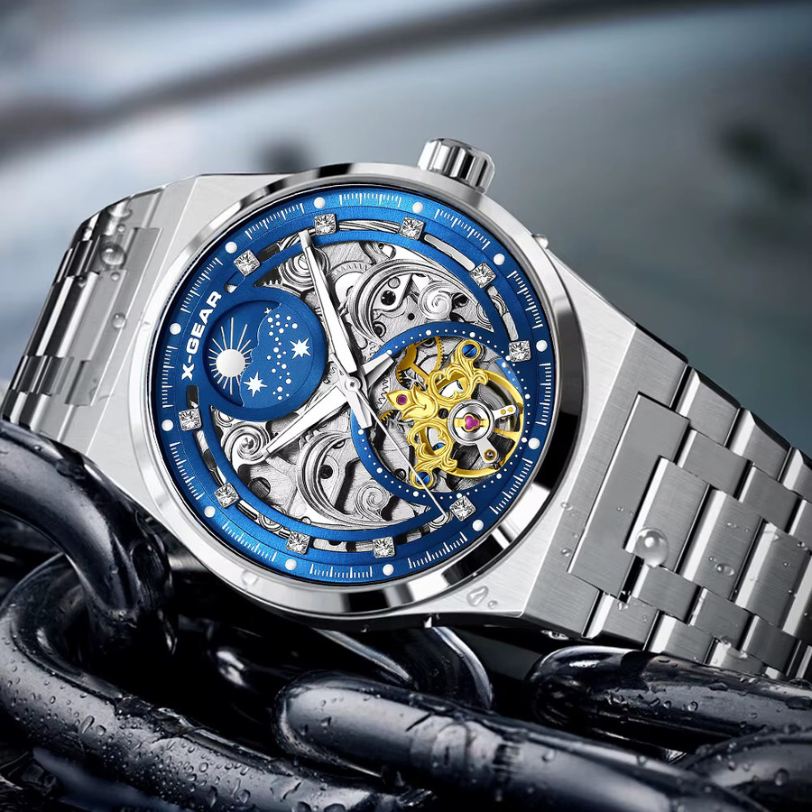 X-GEAR Armbanduhr Automatik, Edelstahl, Blau, Herren - Bild 2