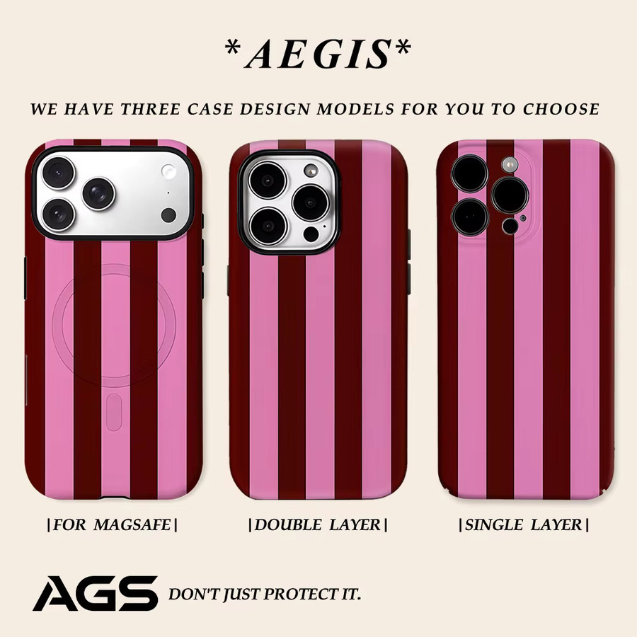 Aegis Schutzhülle mit Magnetfunktion für iPhone 17 16 15 14 Plus 13 Pro Max in Rosa-Bordeaux-Streifen-Design - Bild 2