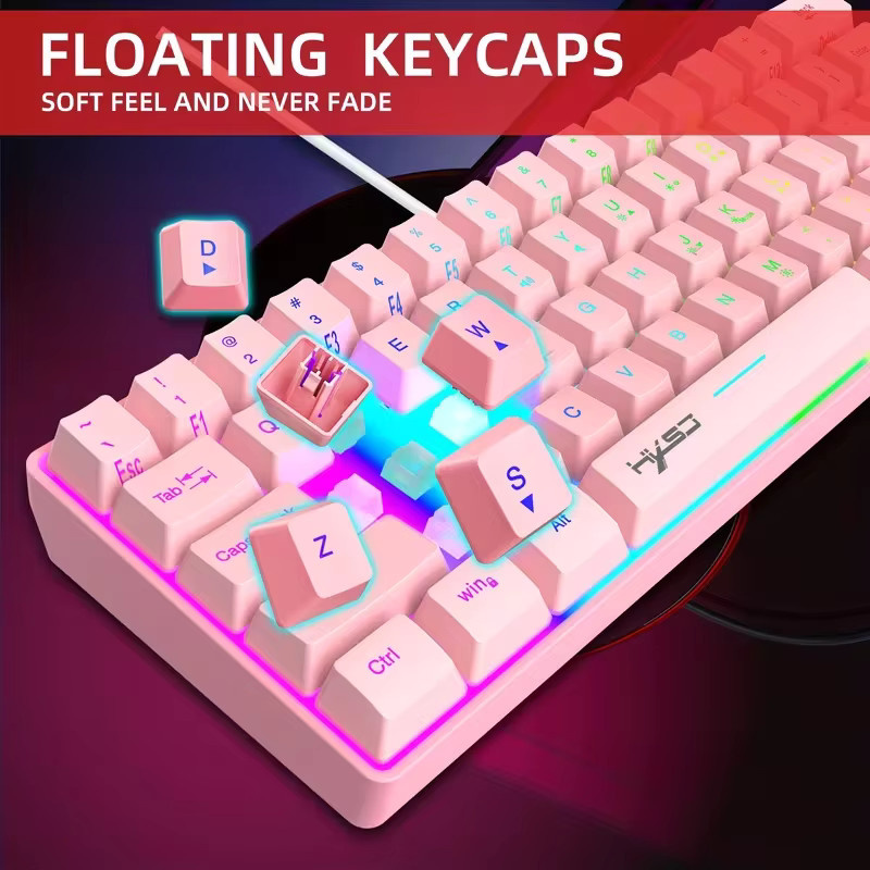 HXSJ RGB-Gaming-Tastatur in Pink, kompakte 60 % Tastatur mit 61 Tasten und USB-Anschluss, kompatibel mit PC, Mac und Laptop - Bild 3