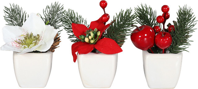 Aplanta Brisu Künstliches Weihnachts-Arrangement Tabletop in weißer Schale, 3 Stück - Bild 1