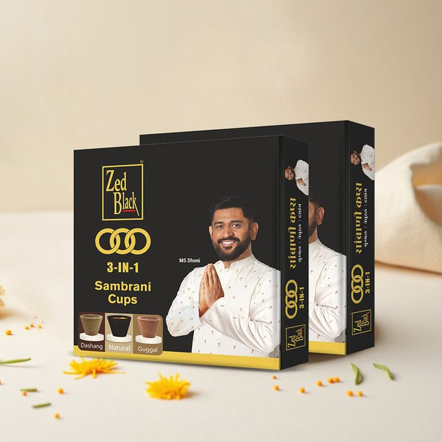 Zed Black 3 in 1 Sambrani Dhoop Becher Set, 24 Stück, für Puja, Meditation und Heimaroma - Bild 1