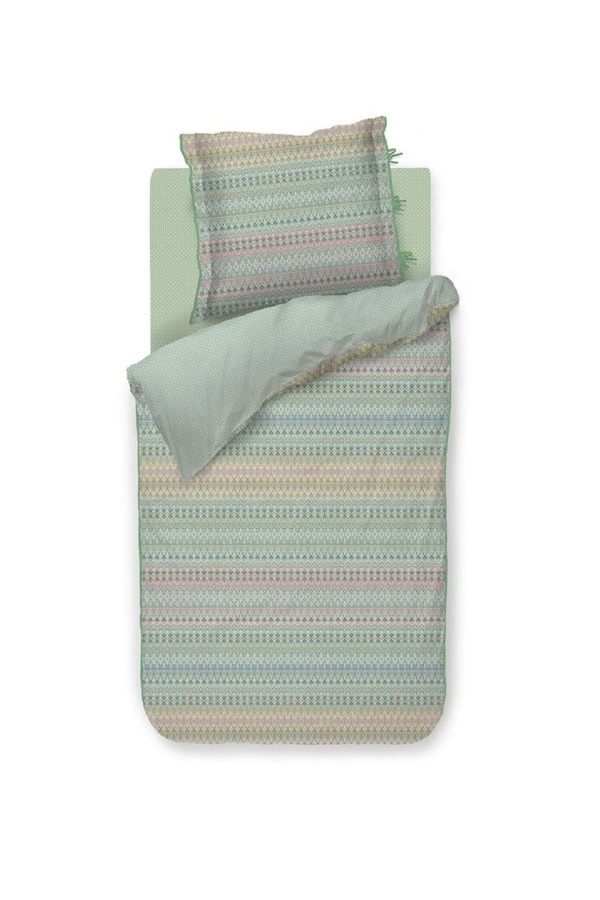 PIP Studio Perkal Bettwäsche Ashanti Green mit Streifen und Ornamenten, Wendeoptik, Grün, B/H: 135 x 200 cm und 80 x 80 cm - Bild 1
