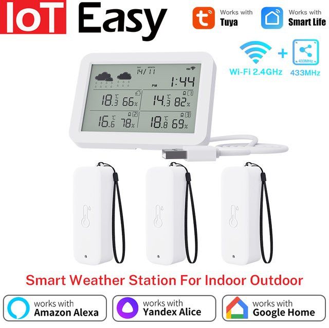 Tuya WiFi Wetterstation mit Innen- und Außensensor, IP65 wasserdichtes Thermometer und Hygrometer in Weiß - Bild 1