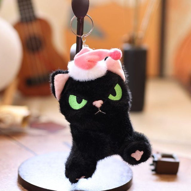 Yiran Health & Beauty Kawaii Hut Emojis Kätzchen Plüschtier Schlüsselanhänger, Schwarz - Bild 1