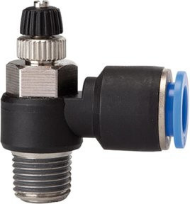 Riegler Drosselrückschlagventil Blaue Serie in Blau und Schwarz aus Messing mit R 3/8 a und Ø 6mm - Bild 1