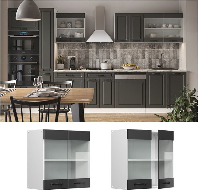 Vicco R-Line Hängeglasschrank Küchenschrank im Landhausstil, Breite: 60 cm, Weiß Anthrazit - Bild 1
