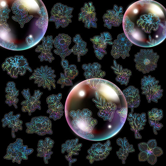 50 dekorative Blumen Laser Aufkleber in Silber, transparent für DIY-Projekte und Wasserbecher - Bild 1