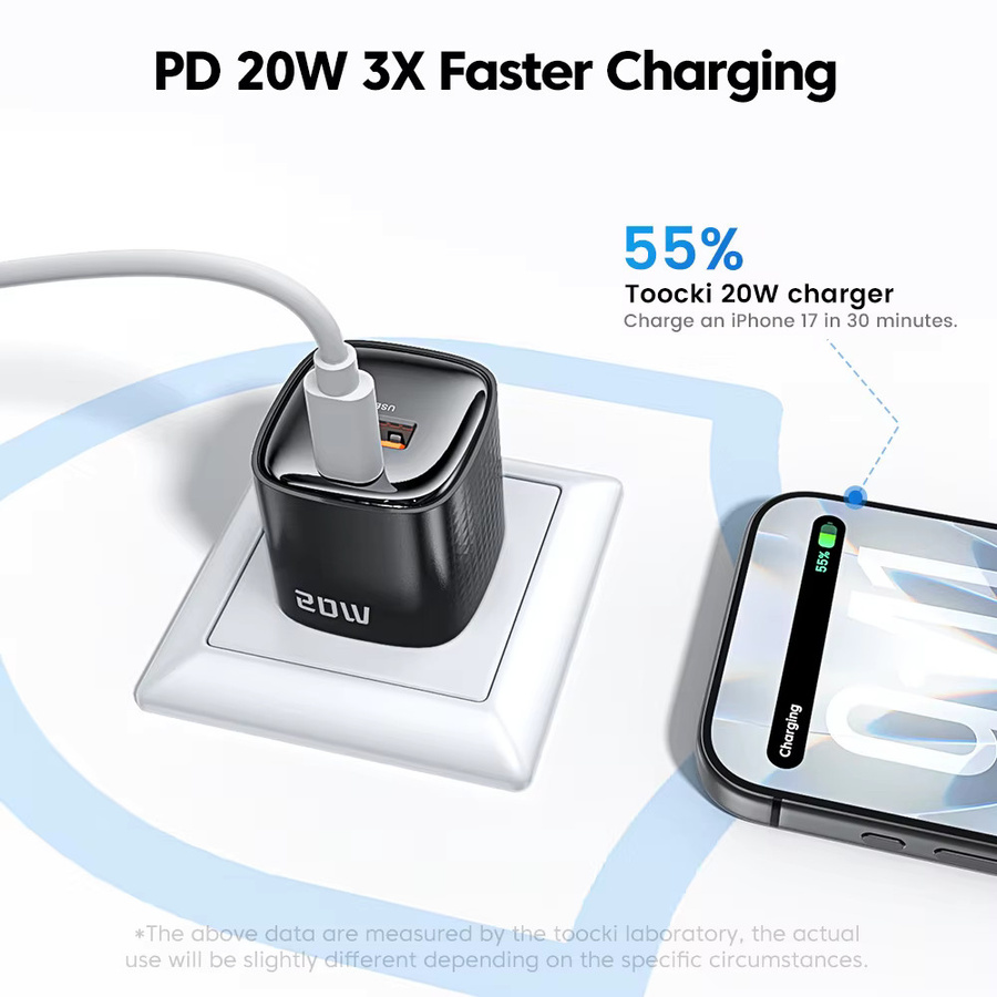 Toocki 20W GaN USB-C Schnellladegerät mit PD 3.0 in Schwarz - Bild 2