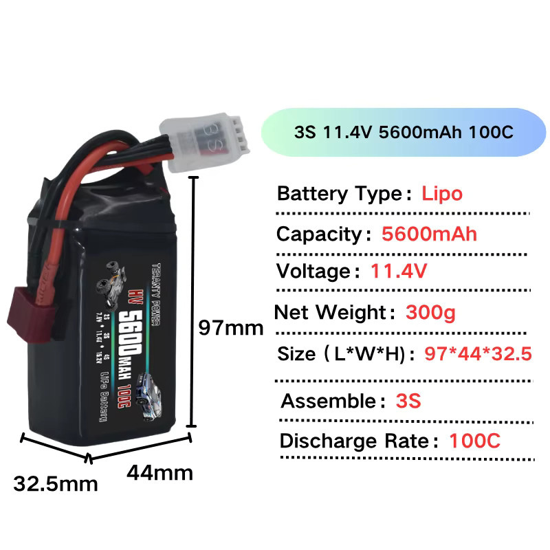 TERANTY 3S 5600mAh Lipo-Akku 11,4V 100C mit T-Stecker, 1/2/4 Stück - Bild 3