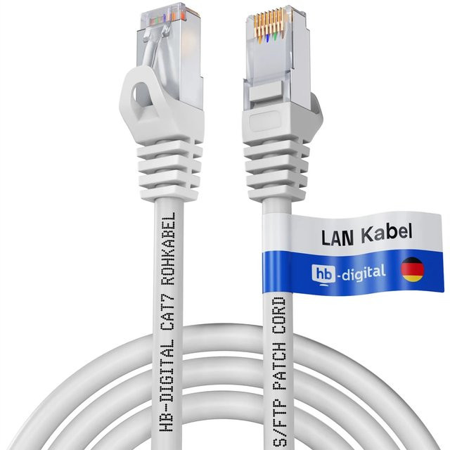 hb-digital Patchkabel CAT 7 Ethernet LAN Rohkabel RJ45 S/FTP PiMF LSZH AWG 26 Weiß, Länge: 1 m - Bild 1