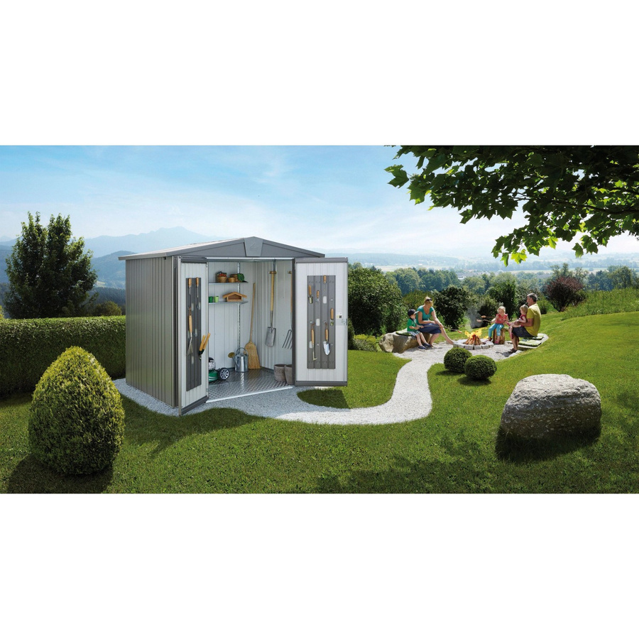 Biohort Gerätehaus Europa Gr. 3 aus Metall in Dunkelgrau-Metallic mit Satteldach und Doppeltür, B/H/T: 244 x 203 x 156 cm - Bild 2