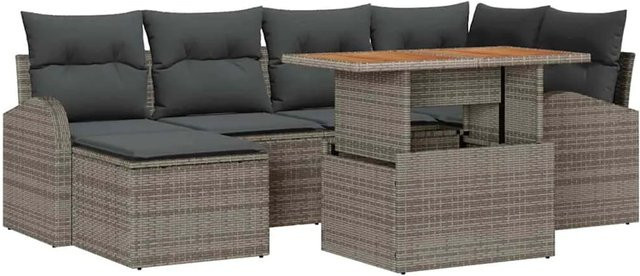 vidaXL Garten-Sofa-Set aus Poly Rattan in Grau mit 7 Teilen, L-Form mit Stauraum und wetterfesten Polstern - Bild 1