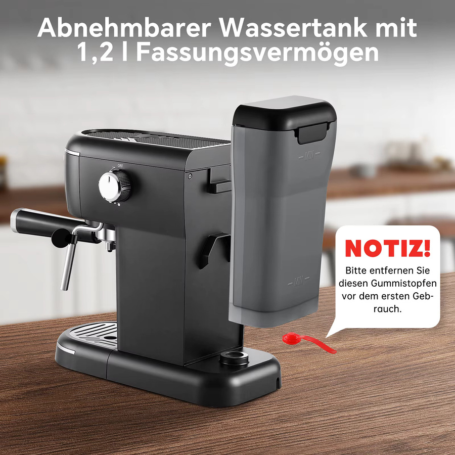 SNDOAS Espresso-Kaffeemaschine in Schwarz aus Edelstahl mit 1100 W, 15 Bar und abnehmbarem 1,2 l Wassertank - Bild 5