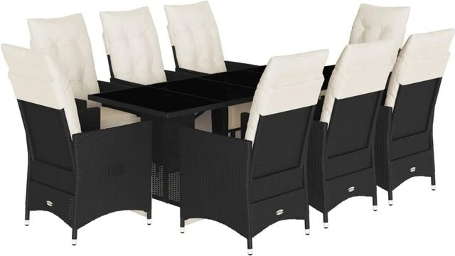 vidaXL 9-tlg Garten-Essgruppe aus schwarzem PE-Rattan mit Kissen und Hartglas-Tischplatte - Bild 1