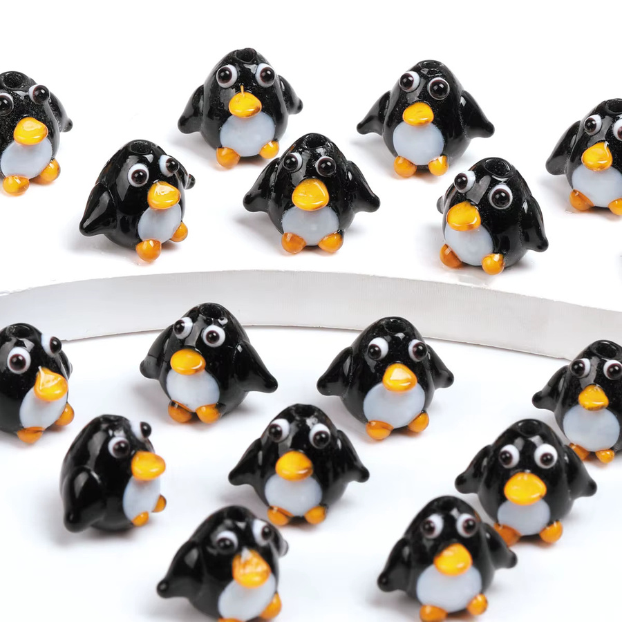 NASSBORO Glas Perlen, Schwarz, Pinguin, 5 Stück - Bild 5