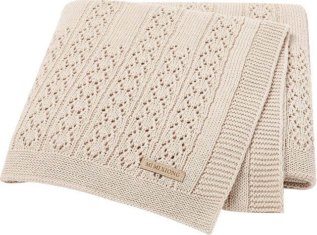 Mimixiong Baby Decke aus Baumwolle, reversible weich gestrickte Babydecke für Neugeborene, Beige, B x T: 100 x 80 cm - Bild 1
