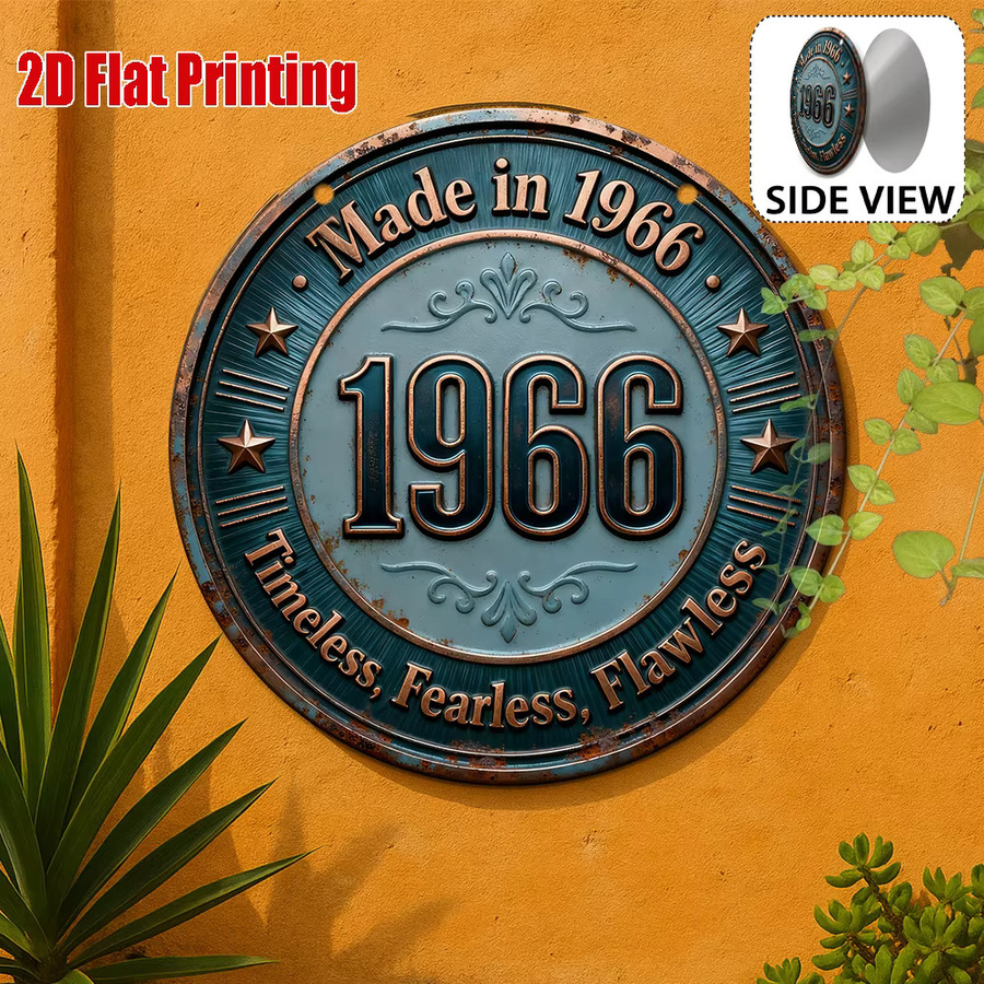 CIFBUY Retro Metall-Blechschild 1966, Rundes Aluminium-Wandschild in Blau für Zuhause, Bar und Café - Bild 3
