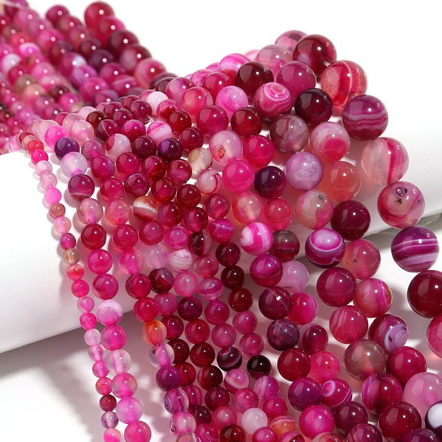 lingsai Achatperlen, Hot Pink Gestreift, Naturstein, Rund, 4-12mm - Bild 1