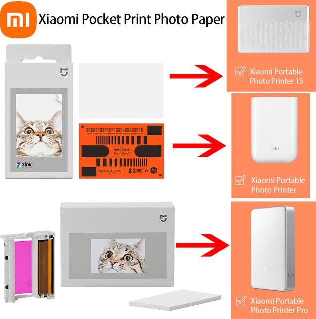 Xiaomi Farbsublimations-Fotopapier für Zink Pocket Printer, 50 Blatt, selbstklebend, Weiß - Bild 1