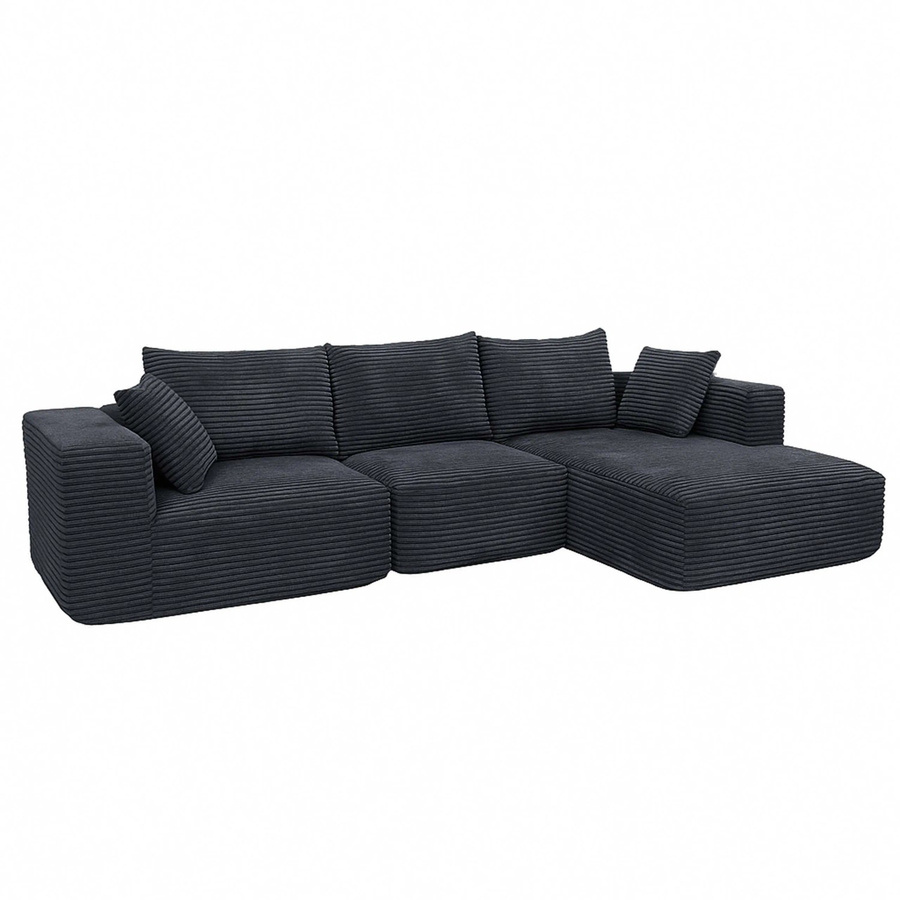 MCW Sofa-Garnitur P20 L-Form in Dunkelgrau mit Cord-Bezug und Liegefläche Rechts - Bild 2