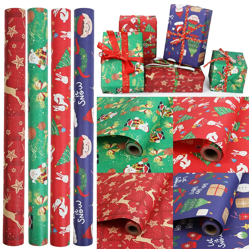 ZQNYCY Weihnachts-Geschenkpapierrolle mit Cartoon-Weihnachtsmann und Elch, Breite: 50 cm, Länge: 10 m - Bild 5