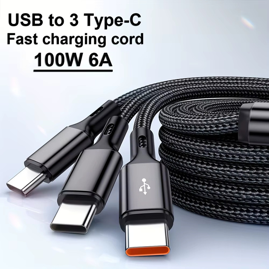 3-in-1 USB-auf-Typ-C-Kabel mit 100W Schnellladefunktion für iPhone, Samsung und Xiaomi, Farben: Rot und Schwarz - Bild 3