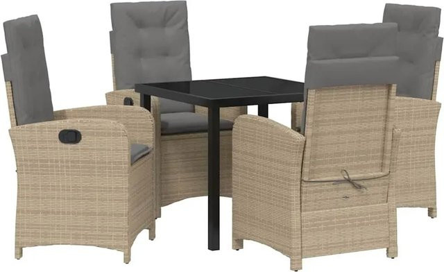 vidaXL Garten Essgruppe 5-teilig aus Poly-Rattan in Beige mit Glastisch für Terrasse und Garten - Bild 1