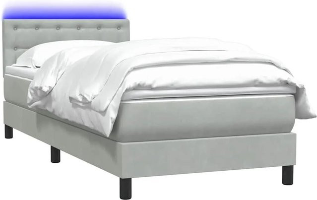 vidaXL Boxspringbett mit Matratze und LED-Unterbettbeleuchtung in Hellgrau, Samt, B/T/H: 80 x 210 cm - Bild 1