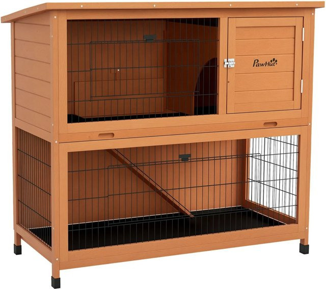 PawHut Kleintierstall aus Tannenholz und Stahl in Orange und Braun, B/T/H: 123 x 63 x 112 cm - Bild 1
