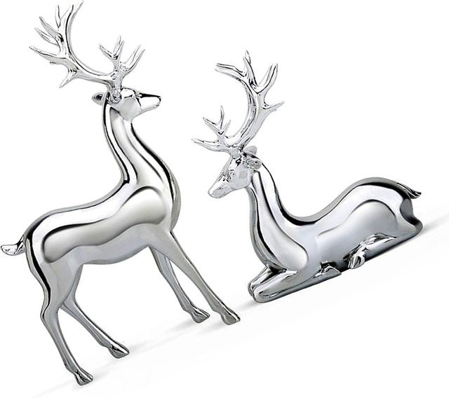 OutsideWorld Hirschfiguren Set aus Harz in Silber, 1 Paar Deko-Statuen im europäischen Stil für Schreibtisch und Heimdeko - Bild 1