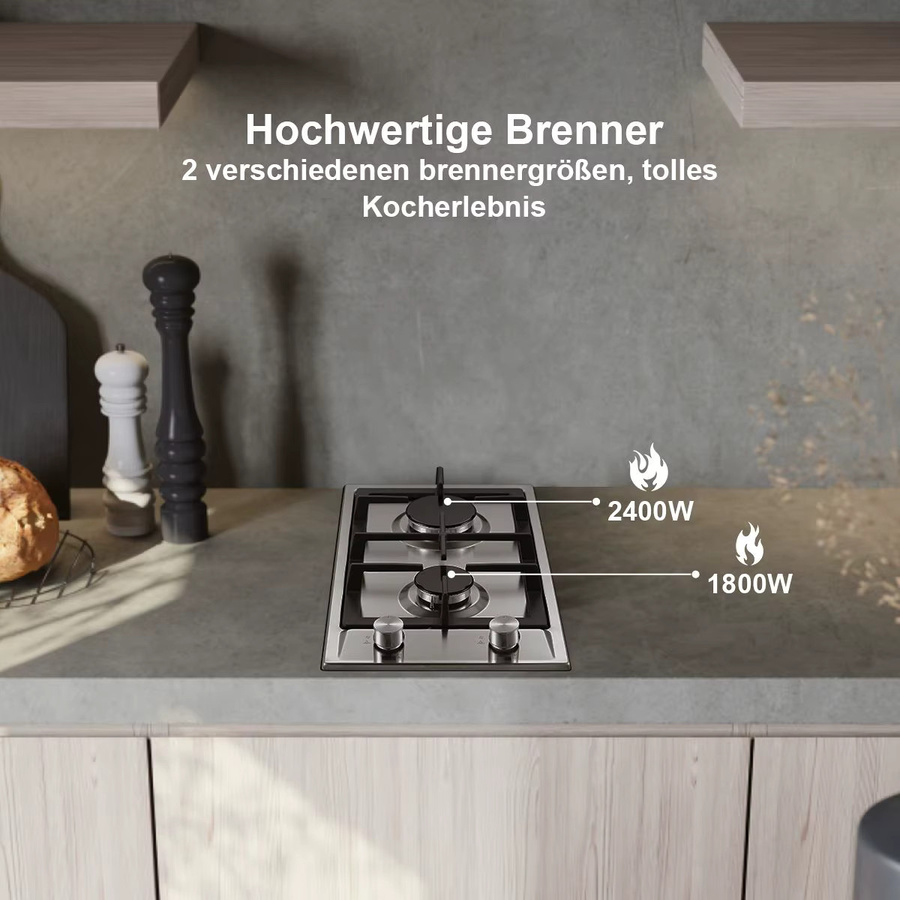 TopStrong Gaskochfeld aus Edelstahl in Silber mit automatischem Flammschutz, Dual Fuel für Erdgas und Propan, 2400W - Bild 3