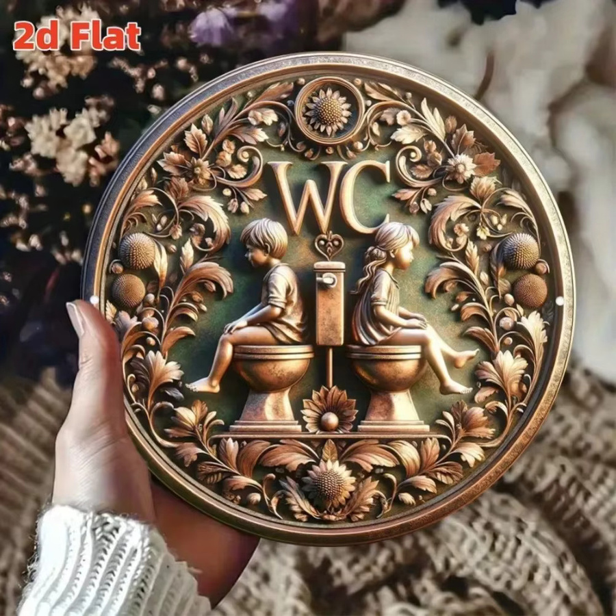 CIFBUY Vintage Wandkunst aus Metall, rundes Blumenschild mit floralem Design, Durchmesser: 19,79 cm - Bild 4