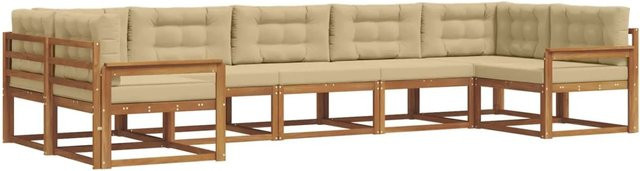 vidaXL Outdoor-Sofagarnitur aus Akazienholz in L-Form mit Kissen, 7-teiliges Set in Natur und Beige - Bild 1