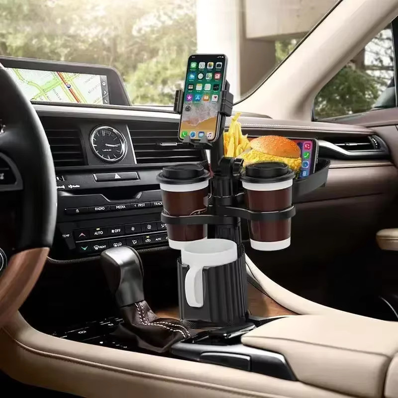Vikefon Multifunktion Autotelefon- und Getränkehalter in Schwarz, verstellbarer Extender und abnehmbares Ablage-Regal für das Auto - Bild 1