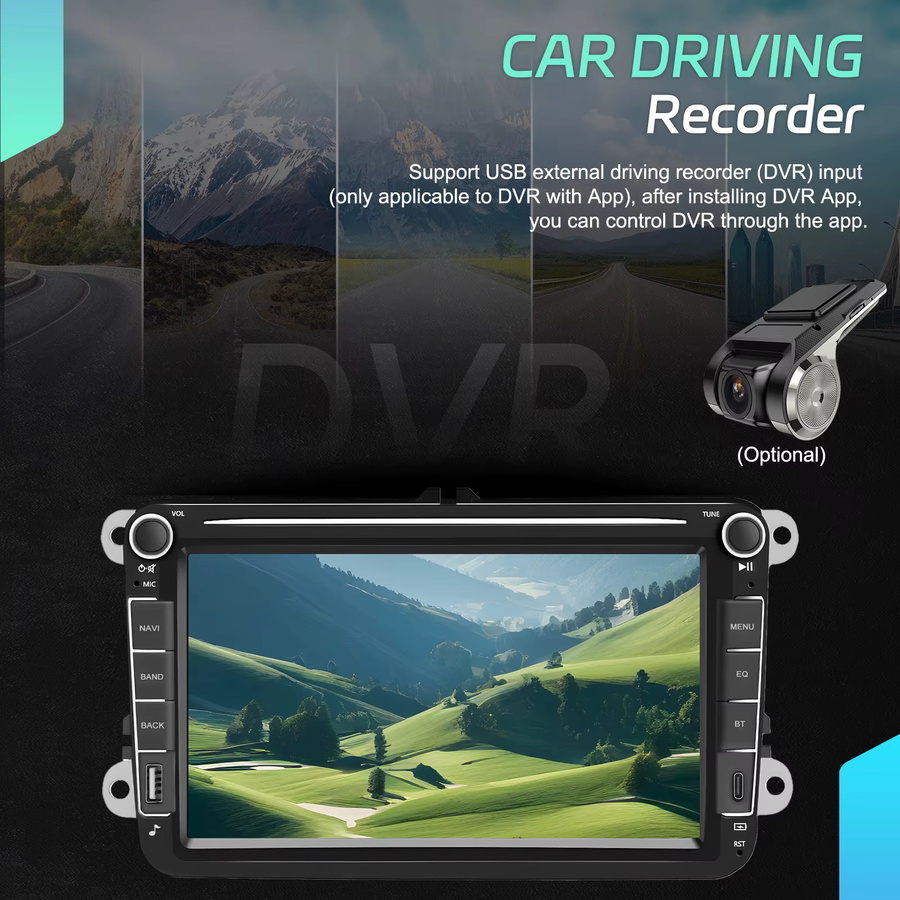 Podofo 8 Zoll 2 Din Auto-Multimedia-Player mit GPS und KI-Sprachassistent in Schwarz für Seat, VW und Skoda - Bild 4
