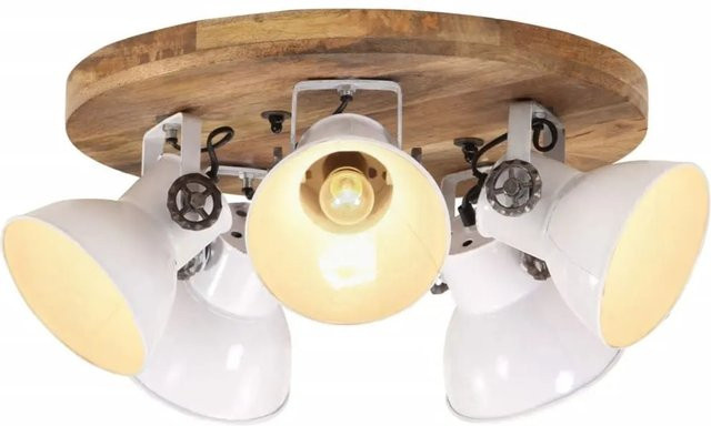 vidaXL Deckenleuchte im Industrie-Stil aus Mango-Massivholz und Eisen, Weiß, B/T/H: 50 x 50 x 25 cm, E27, 25 W - Bild 1