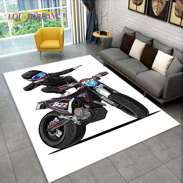 ChenYing01 3D-Teppich mit Motorradrennen-Motiv, rutschfest und waschbar, bunt, B/T: 60 x 40 cm - Bild 1