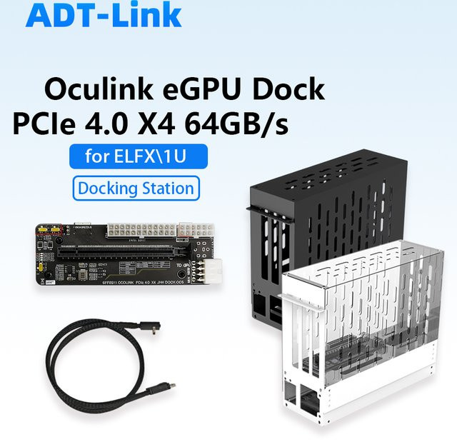 ADT-Link Oculink eGPU Dockingstation für Laptop und Mini-PC mit PCIe 4.0 x4 64GB/s ELFX 1U Power Tragbare Externe Grafikkarten-Station - Bild 1